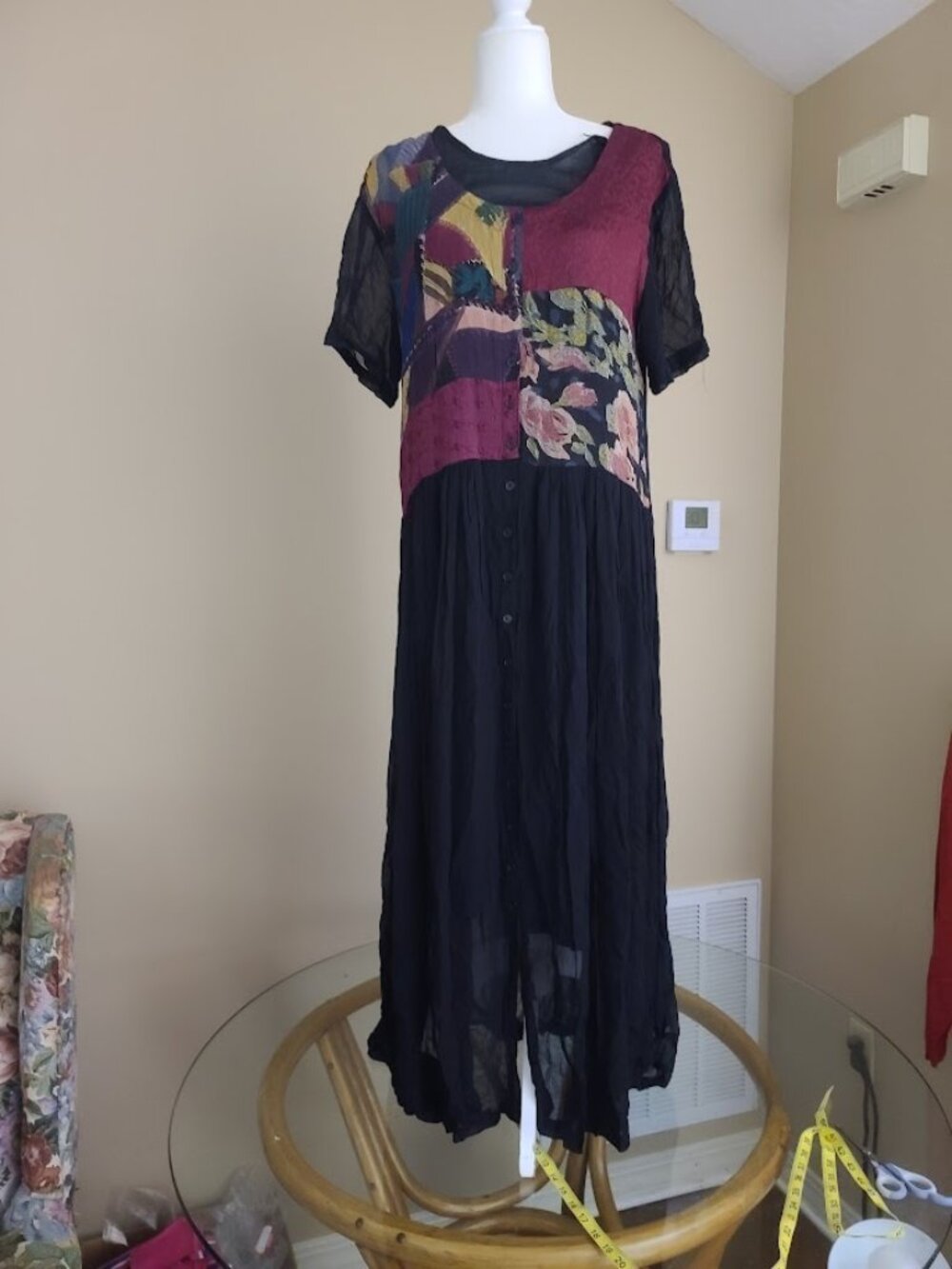 S. Roberts Vintage Patchwork Crinkle Maxi Dress Sz Small (Runs Large)